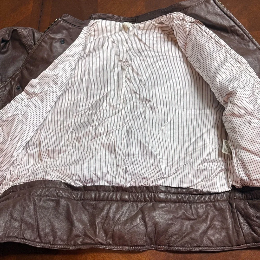 Vintage Brown‎ Genuine Leather Jacket Womens Moto Biker Minimalist Size M